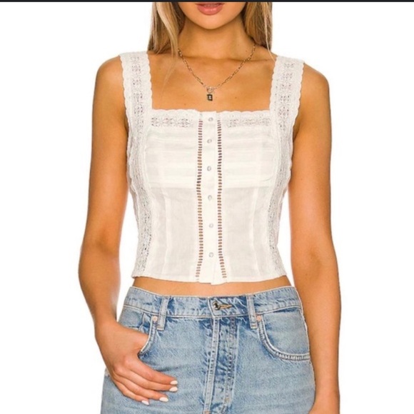 Free People Tops - Free People Ivory Lace Trim Linen-Blend Top - Size Small, NWT